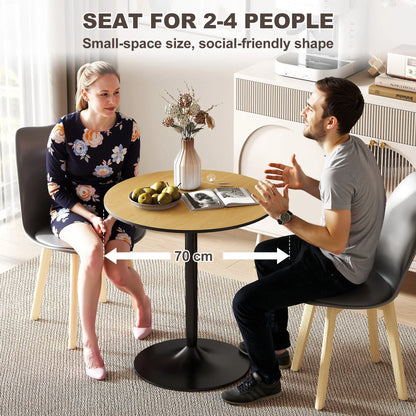 27.6" Round Kitchen Table for 2, Wood Veneer, Steel Base, Natural Dining Tables at Gallery Canada