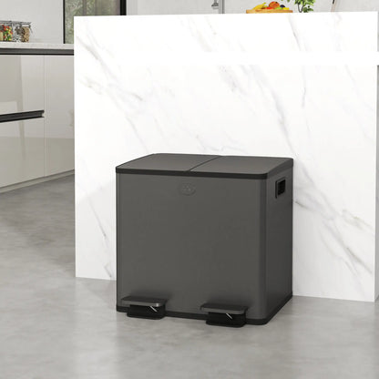 Dual Garbage Bin, Soft Close Trash Can, 2 x 15 Liter, Black Household Supplies at Gallery Canada