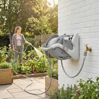 Portable Garden Hose Reel, 1/2" x 66ft Wall Mounted, Grey Garden Accessories at Gallery Canada