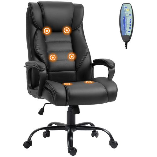Massage Office Chair, High Back Executive, 6-Point Vibration, Adjustable Height, Black