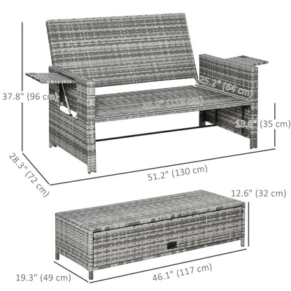 2 Piece Rattan Outdoor Daybed, 2 Seater Sofa Set with Footstool, Grey Patio Furniture Sets at Gallery Canada