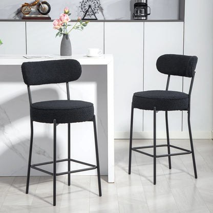 Set of 2 Upholstered Bar Stools with Backrest, Footrest, Black Bar Stools at Gallery Canada