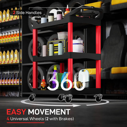 3-Tier Rolling Tool Cart, 200 LBS Capacity, Black & Red Tool Organizers at Gallery Canada