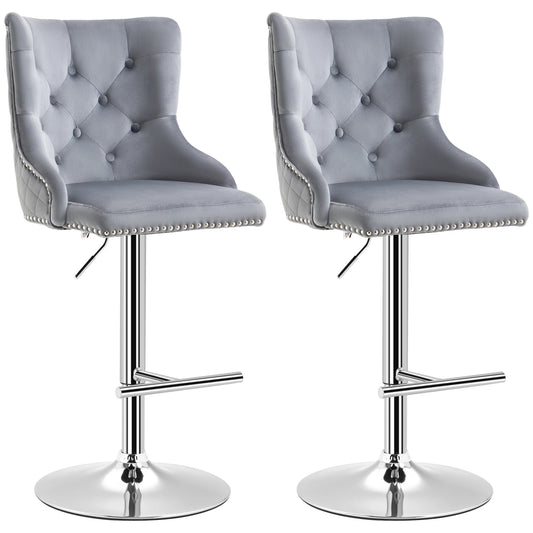Adjustable Bar Stools Set of 2, Swivel Velvet, Counter Height, Grey Bar Stools Grey, Silver at Gallery Canada