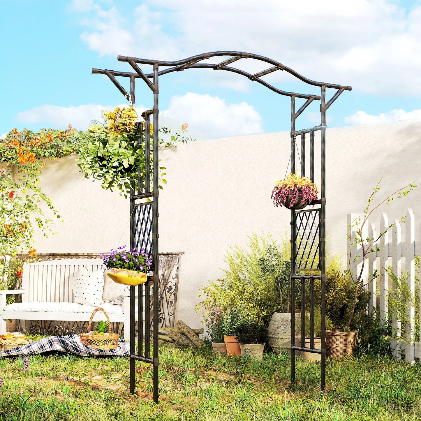 Garden Arch Trellis Arbor With Extended Top, 66.9" x 15.7" x 90.6", Black Garden Arches at Gallery Canada