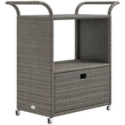 PE Wicker Serving Cart, 2-Tier Shelf, Outdoor Wheeled Rattan Cart, Grey Patio Dinning Tables at Gallery Canada