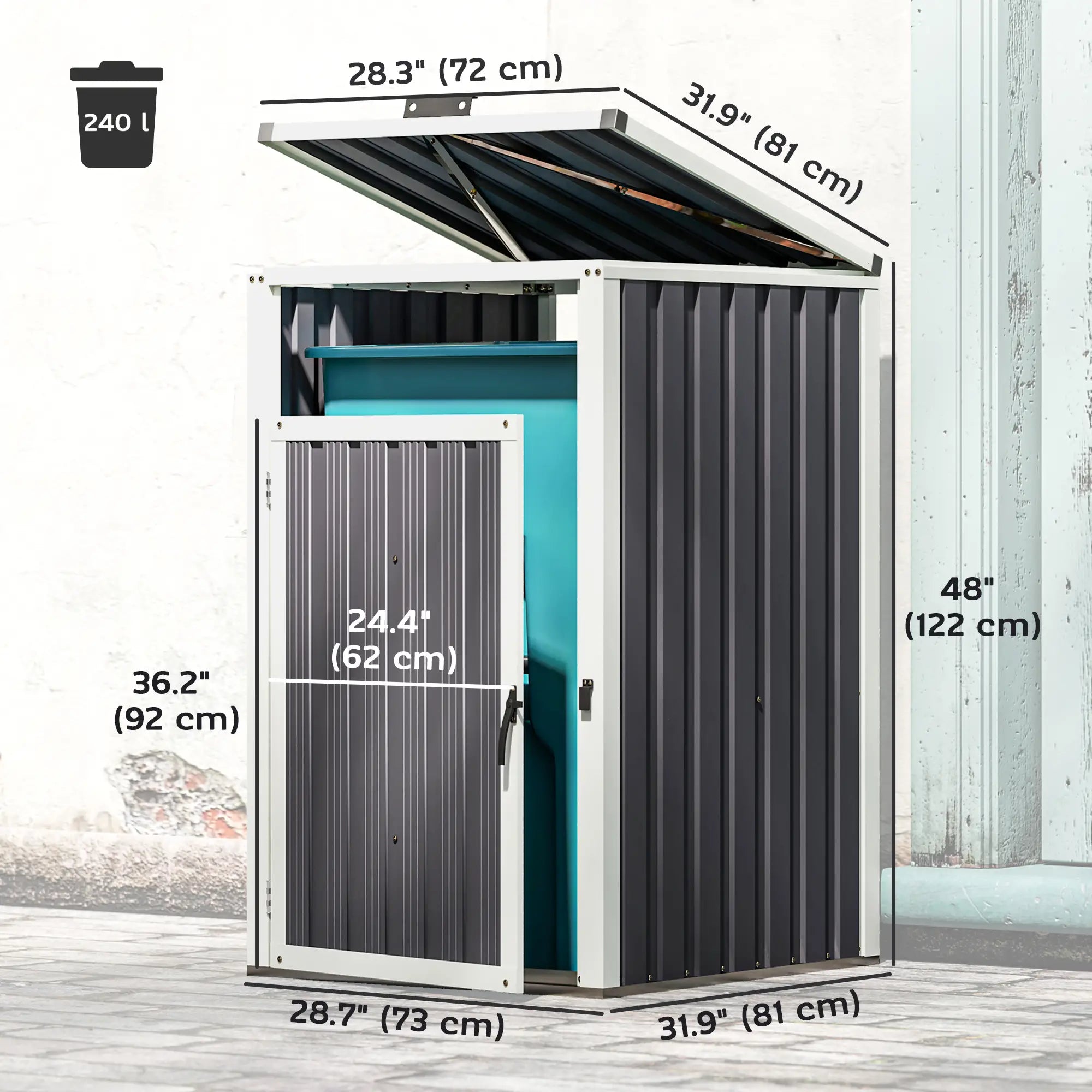 Lockable Outdoor Storage Shed, Single Garbage Bin, Galvanized Frame, Dark Grey Sheds at Gallery Canada