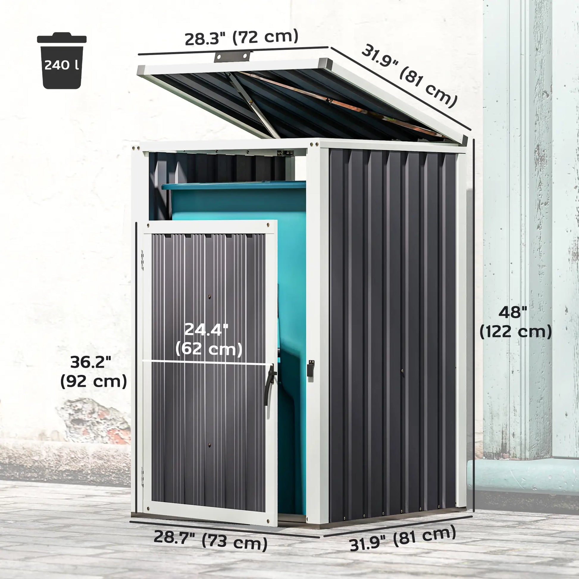 Lockable Outdoor Storage Shed, Single Garbage Bin, Galvanized Frame, Dark Grey Sheds at Gallery Canada