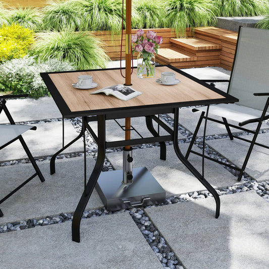 36" x 36" x 28" Square Patio Dining Table, Umbrella Hole, Rustproof Steel Frame Patio Dinning Tables Brown, Black at Gallery Canada