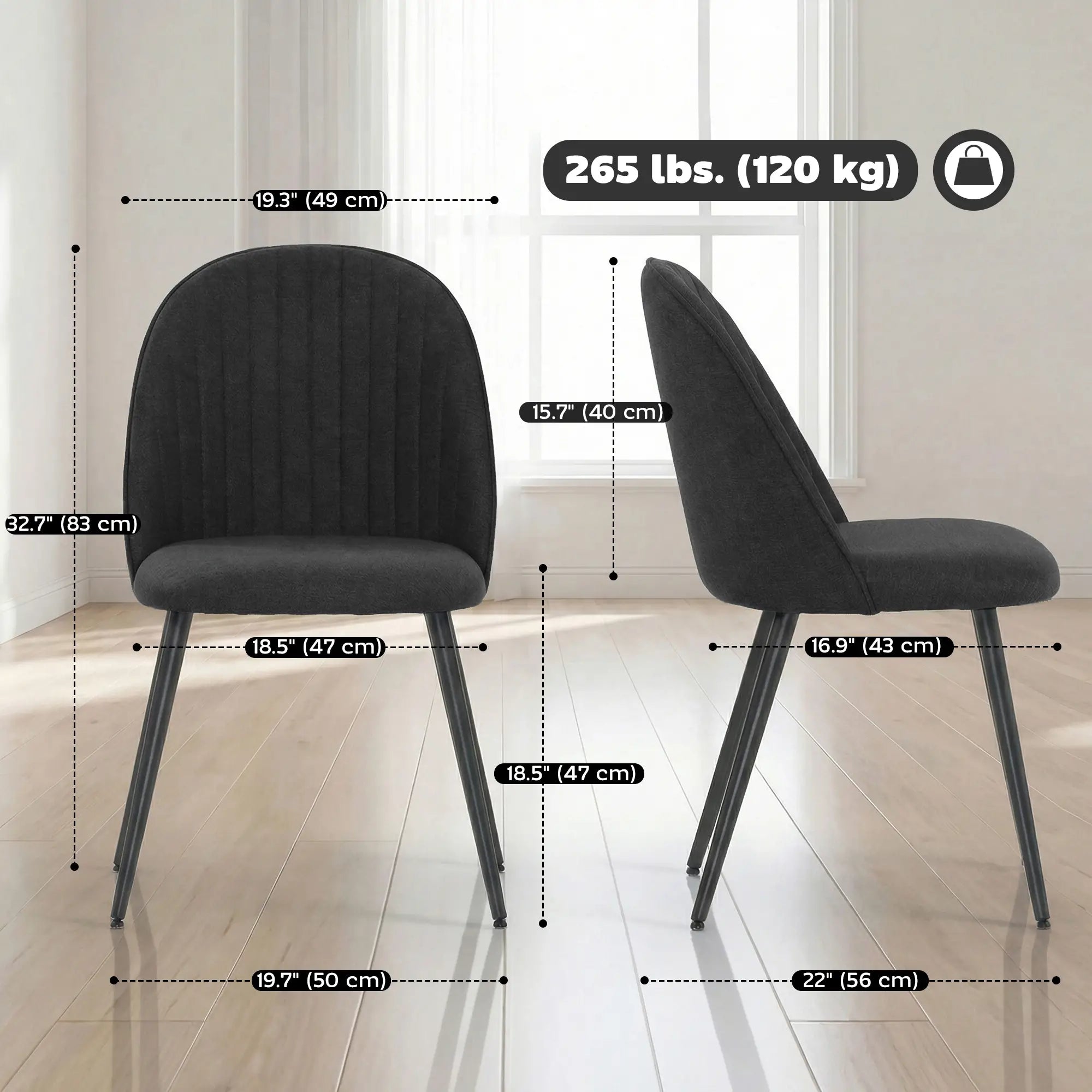 Modern Dining Chairs, Velvet Upholstered, Steel Legs, Black Dining Chairs at Gallery Canada