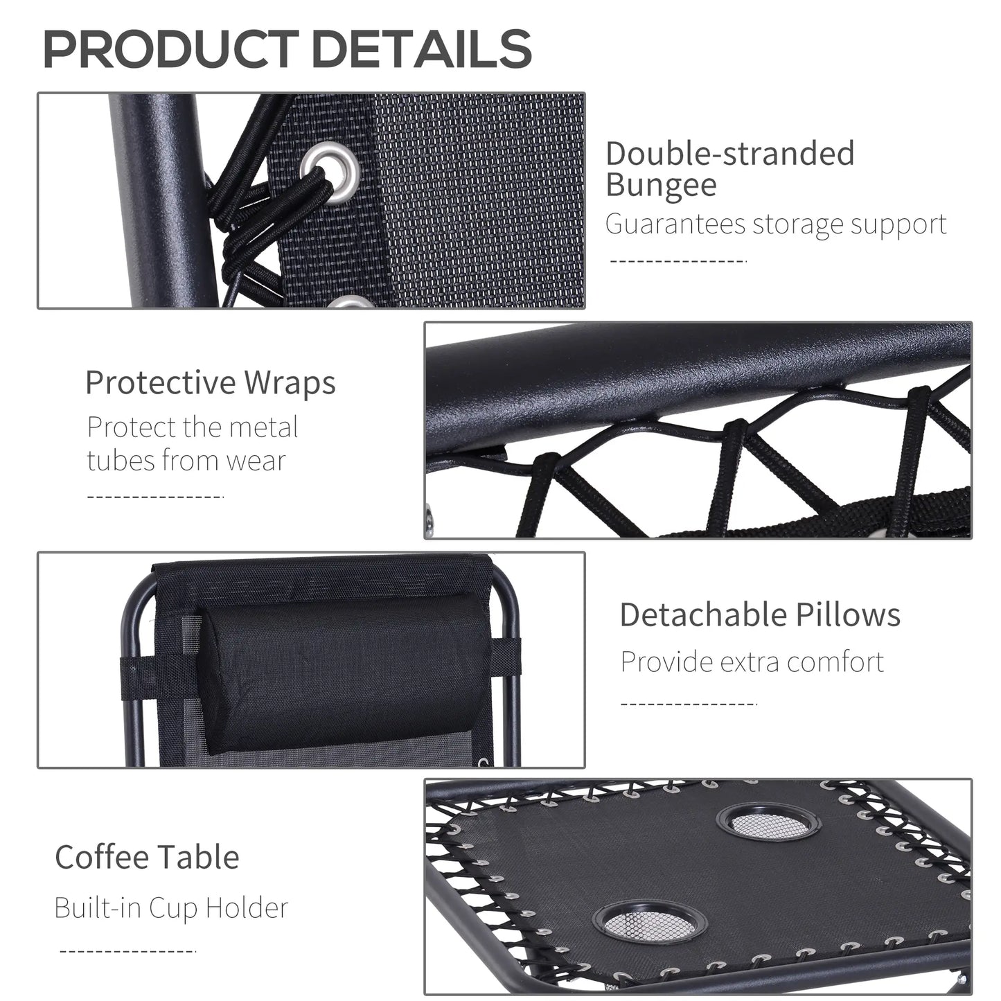 Zero Gravity Chair Set of 2, Patio Chair with Side Table, Black Lounger Chairs at Gallery Canada