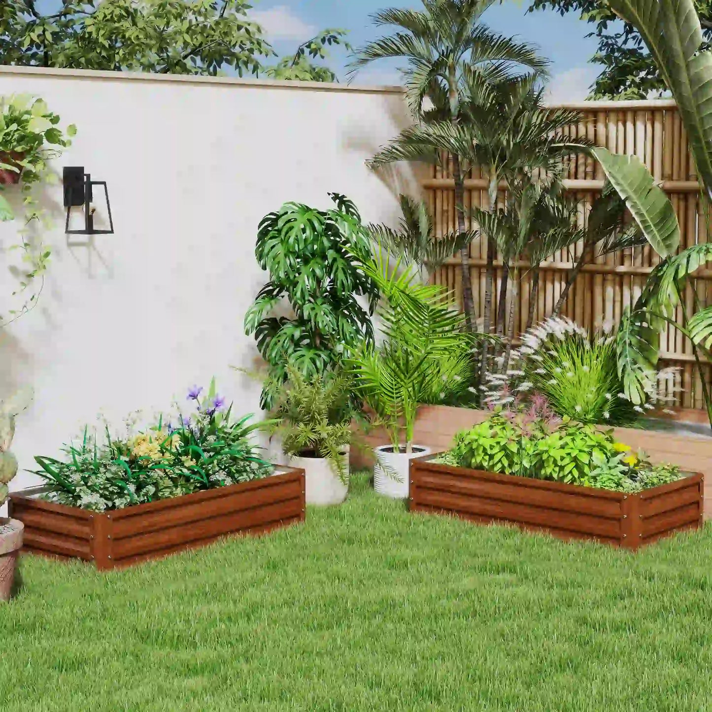 4' x 2' x 1' Parterre de jardin surélevé, Lot de 2, Bac à plantes galvanisé, Brun foncé