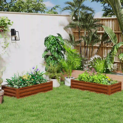 4' x 2' x 1' Parterre de jardin surélevé, Lot de 2, Bac à plantes galvanisé, Brun foncé