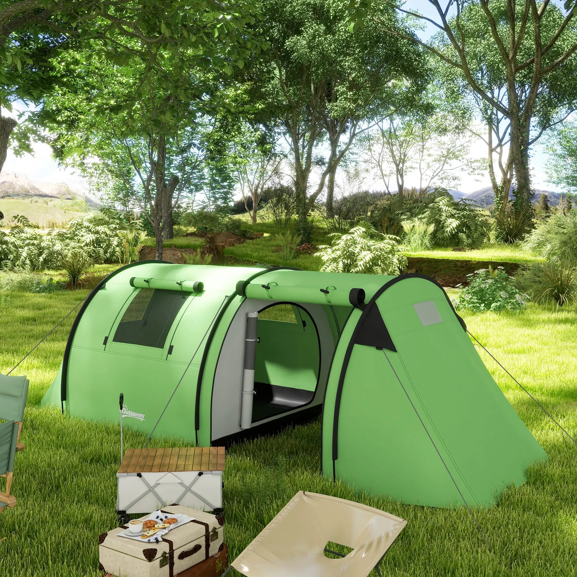 3-4 Person Camping Tent, 2 Rooms, 3000mm Waterproof, Dark Green Camping Tents at Gallery Canada