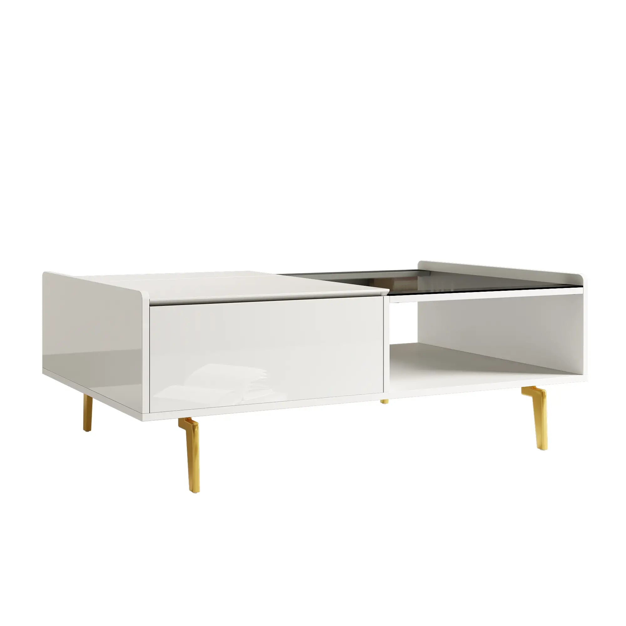 LED Coffee Table, Glass Top with Storage, 43.5