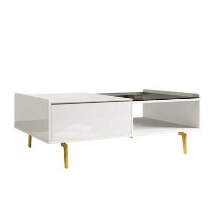 LED Coffee Table, Glass Top with Storage, 43.5" L x 21.5" W x 15.5" H, White Coffee Tables White at Gallery Canada