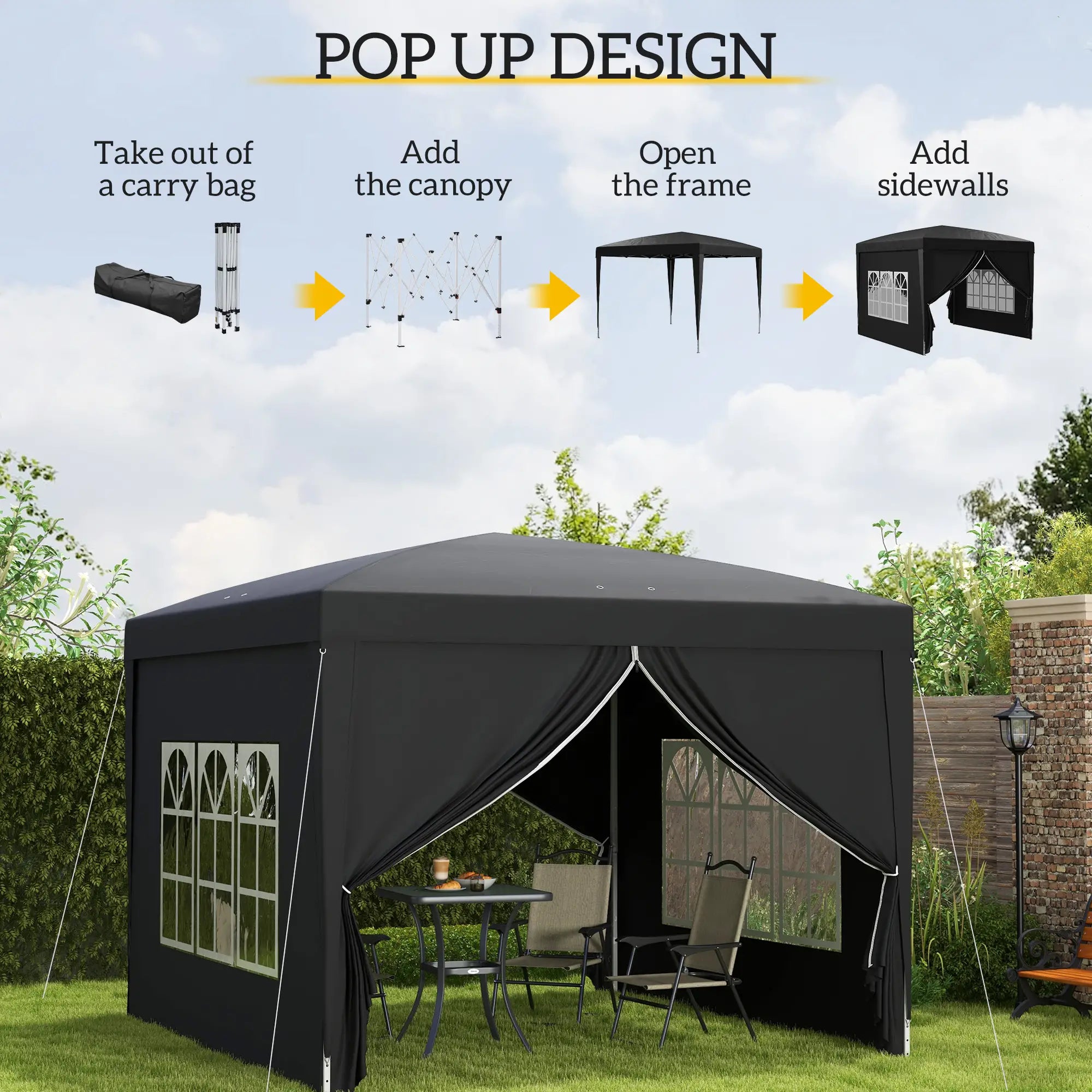 10'x10' Outdoor Pop Up Party Tent Wedding Gazebo Canopy, Black Pop Up Canopies at Gallery Canada
