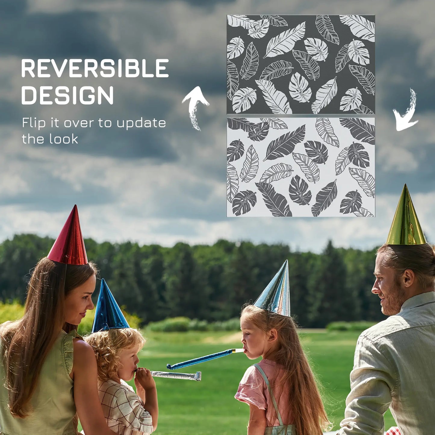 Reversible Outdoor RV Rug, Patio Mat, 6' x 9', Grey and White Garden Decor at Gallery Canada