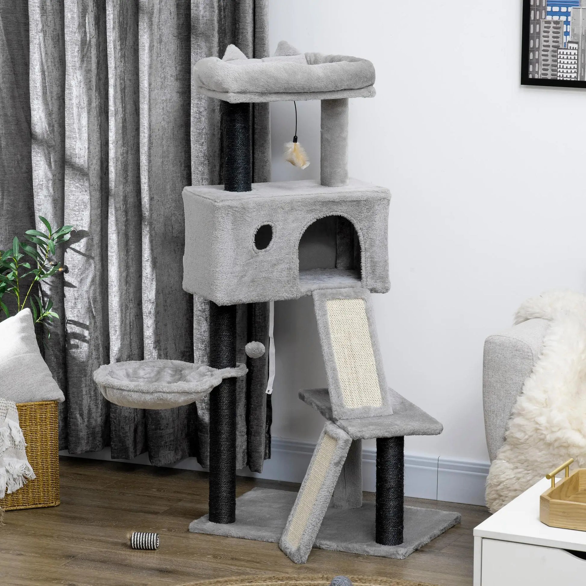 47" Cat Tree, Kitty Activity Center with Scratching Post, Light Grey Cat Towers at Gallery Canada
