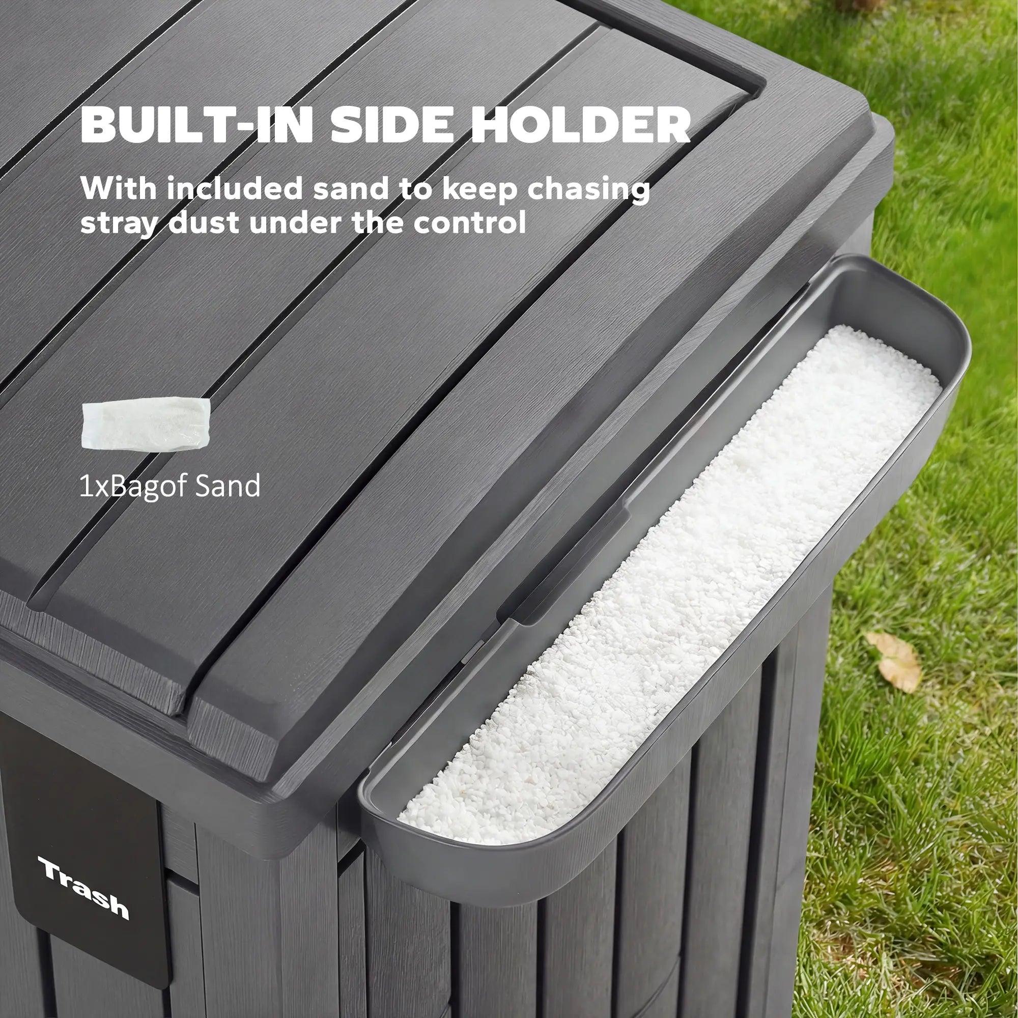 29 Gallon Outdoor Garbage Bin, Dual Lid, Ashtray Drip Tray, Grey Garden Accessories at Gallery Canada