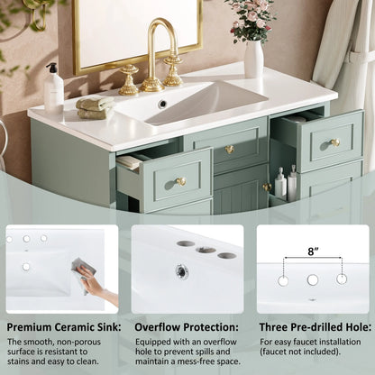 Bathroom Vanity, Ceramic Sink, Soft-Close Doors, 36" L x 18" W x 34" H, Green Sink Cabinets at Gallery Canada