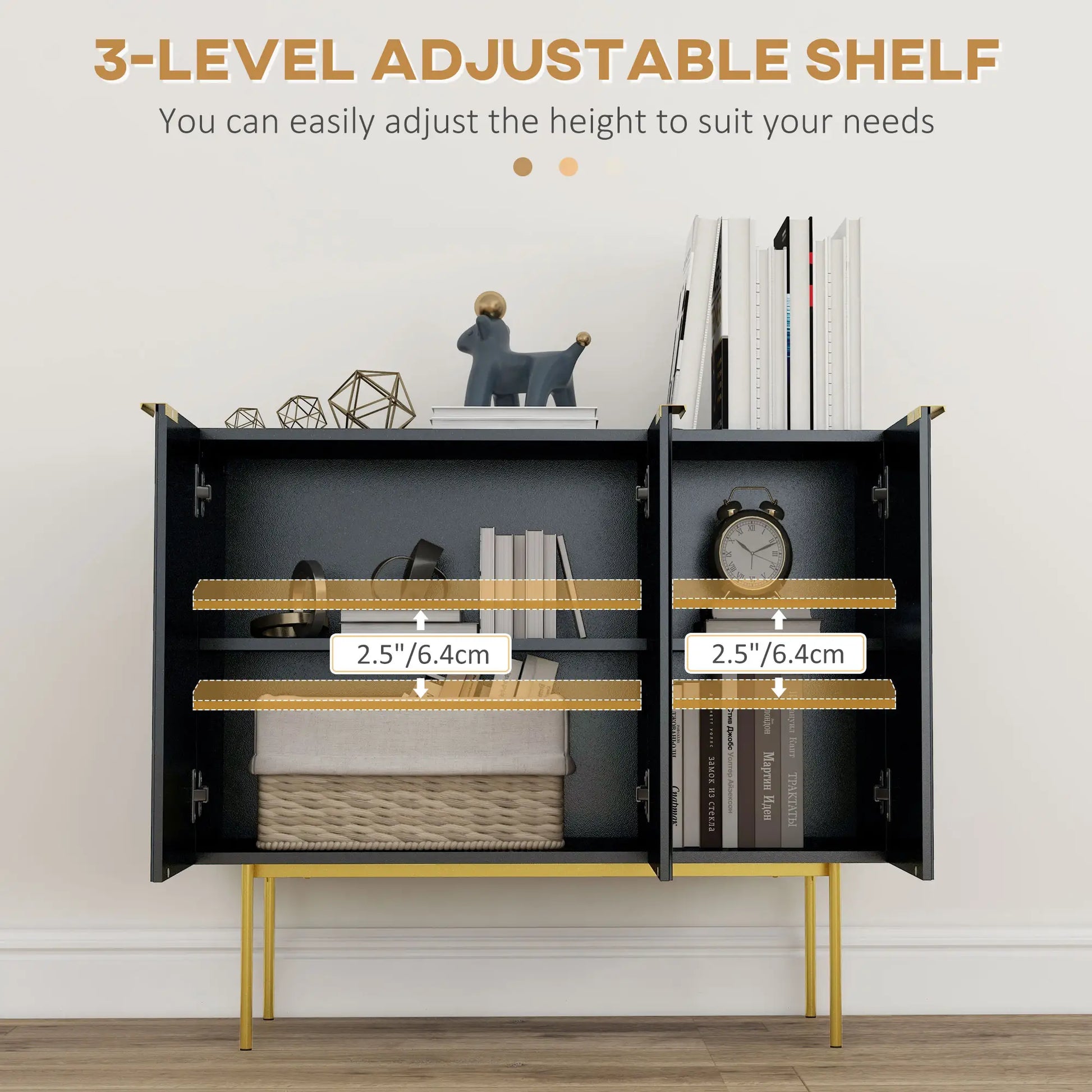 Modern Storage Cabinet, Sideboard Buffet, Gold Legs, Black Storage Cabinets at Gallery Canada