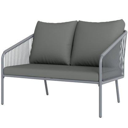 Outdoor Rattan Sofa With Cushions, 2-Seater, 112 x 72 x 76 cm, Grey Patio Furniture Sets Grey at Gallery Canada