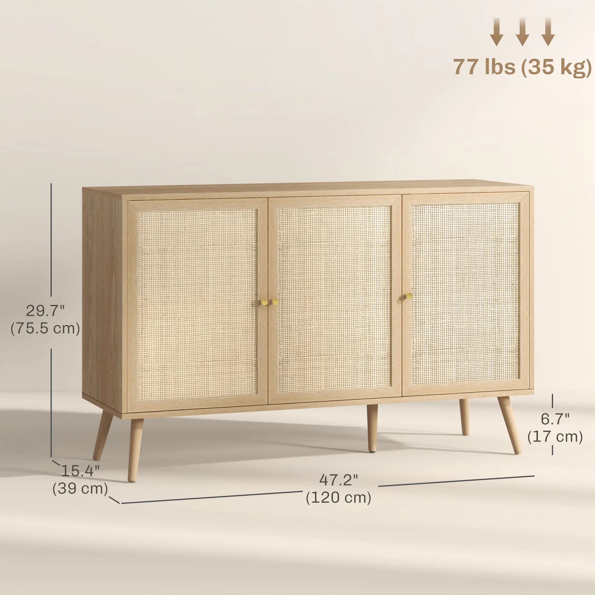 Boho Kitchen Sideboard Cabinet, Shelves, Wood Legs, Rattan Doors, Natural Storage Cabinets at Gallery Canada