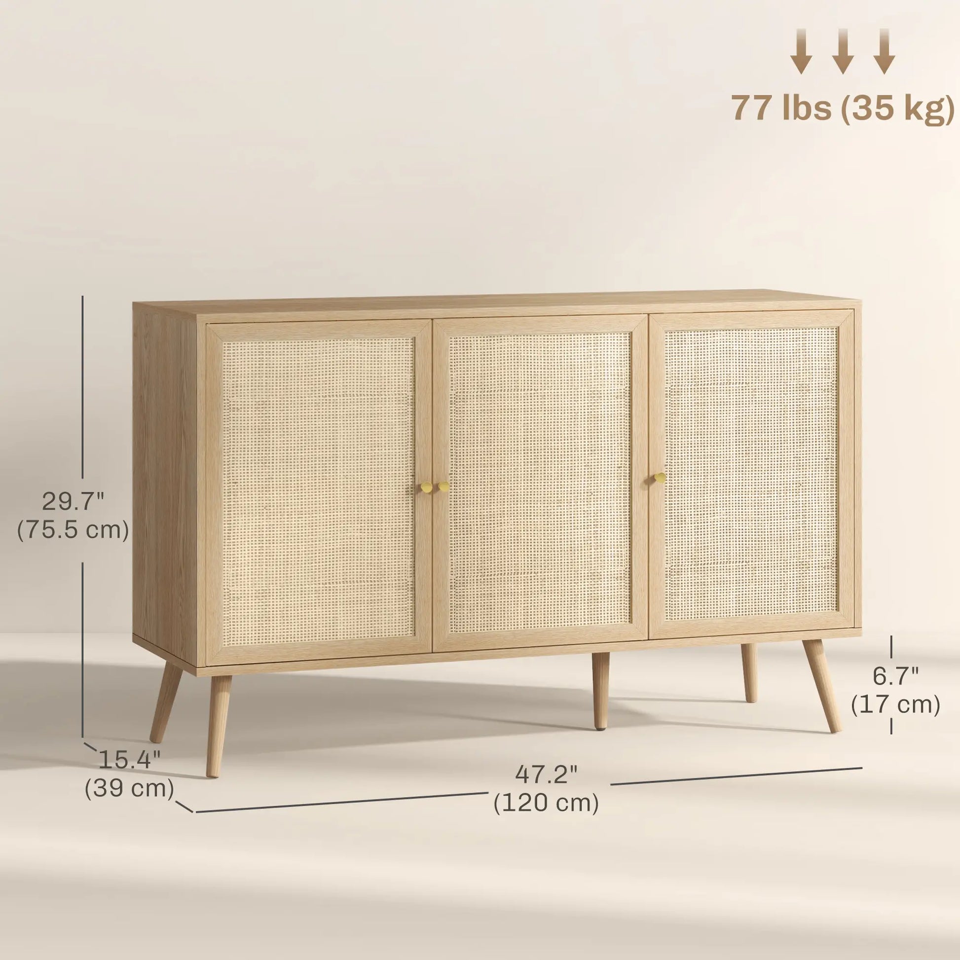 Boho Kitchen Sideboard Cabinet, Shelves, Wood Legs, Rattan Doors, Natural Storage Cabinets at Gallery Canada