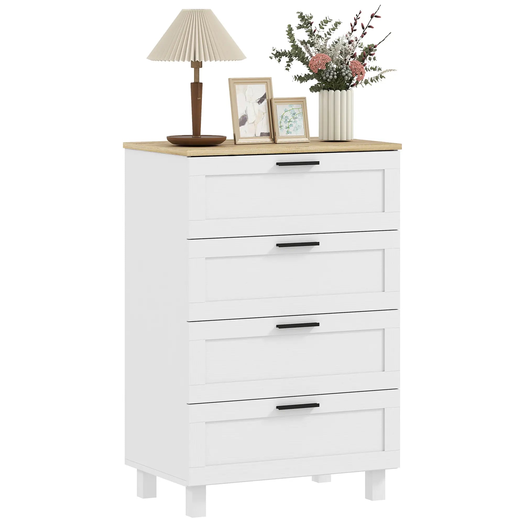 4 Drawer Dresser, Solid Wood Legs, White Storage Cabinets at Gallery Canada