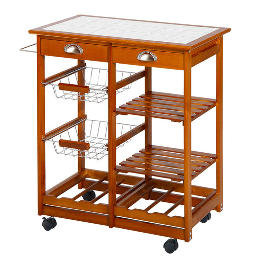 Rolling Kitchen Trolley Cart 4 Tier Storage Wooden Table Rack 2 Drawers Baskets Countertop - Gallery Canada