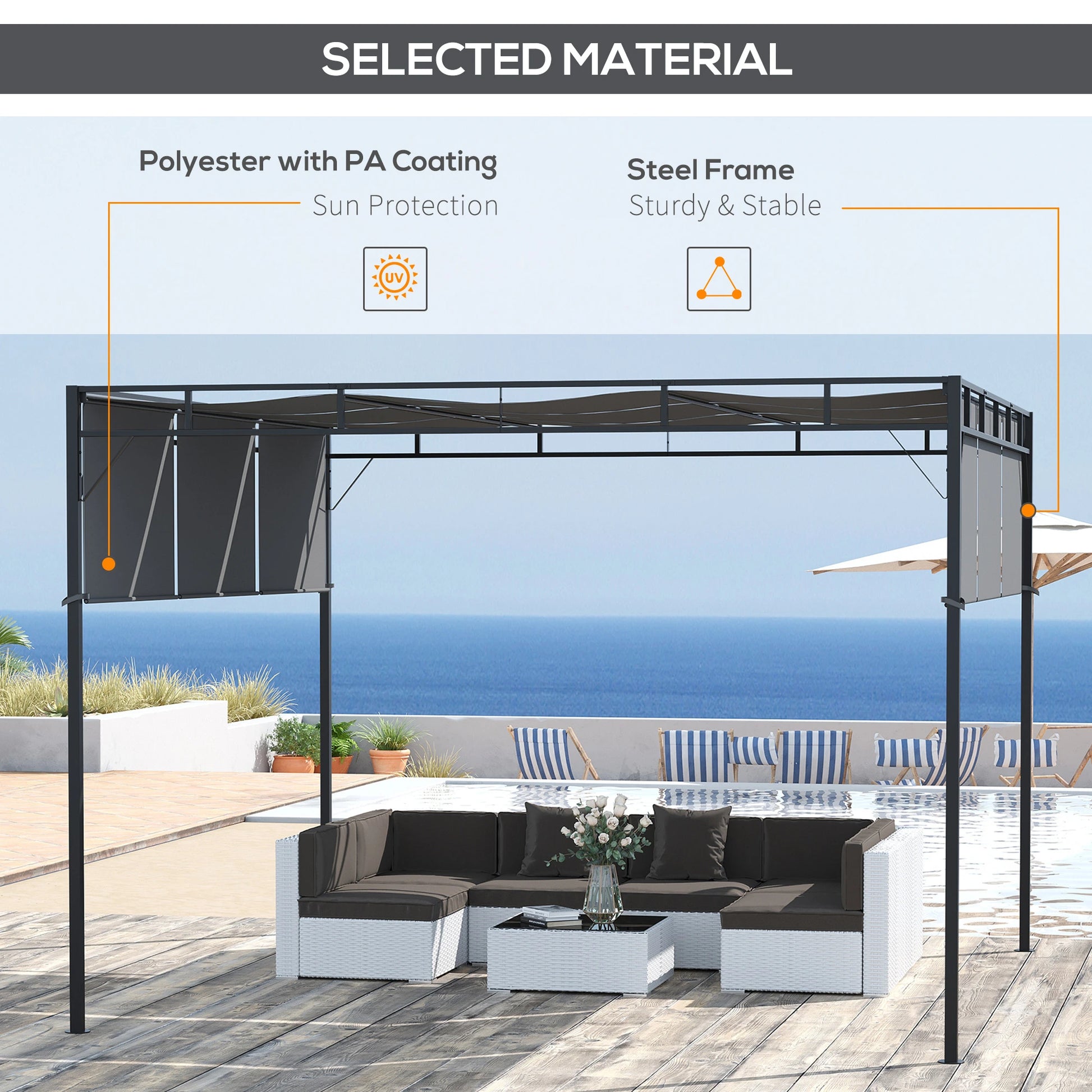 10' x 10' Retractable Pergola Canopy, Steel Frame, Dark Grey Pergolas at Gallery Canada
