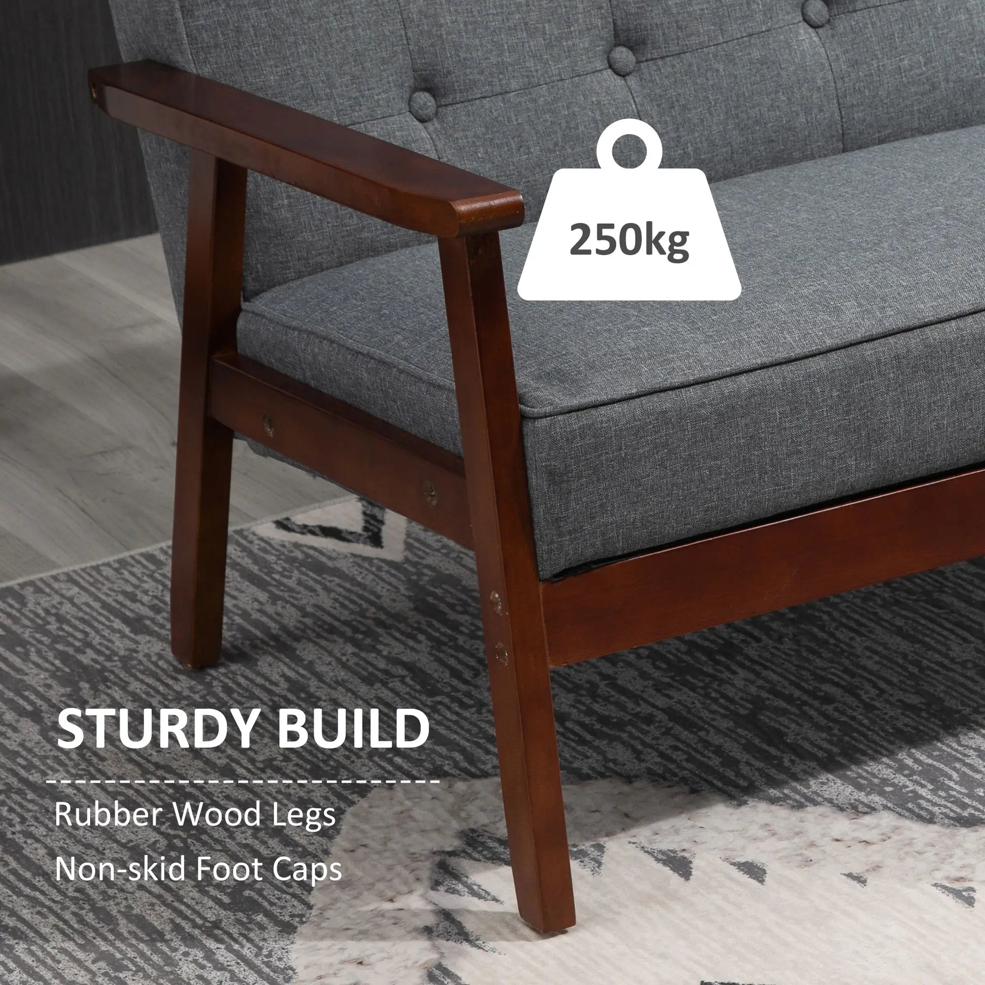 44.5" 2 Seat Sofa, Modern Upholstered Loveseat, Button Tufted Back, Wood Legs, Grey 2-Seater Sofas at Gallery Canada