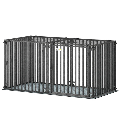 55 Inch Heavy Duty Dog Crate, Extra Large Metal Cage With Mat Dog Cages & Crates Black at Gallery Canada