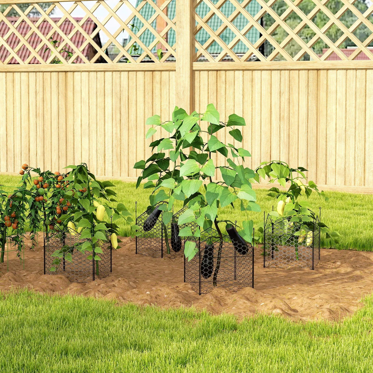 4 Pack Garden Cloches, 12" x 14" Metal Plant Cages, Black Walk In Greenhouses at Gallery Canada