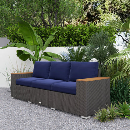 3-Seater Outdoor Sofa, PE Wicker Patio Sofa With Cushions, Dark Blue Patio Furniture Sets at Gallery Canada