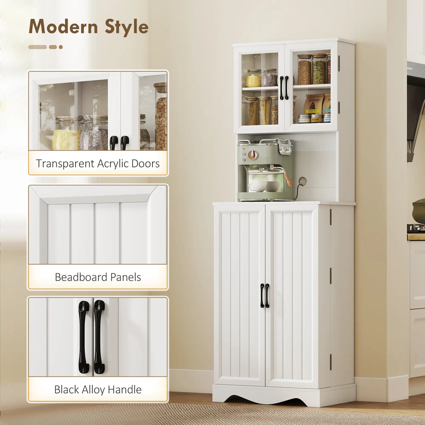 71 Inch Kitchen Pantry Cabinet, Freestanding Hutch with 8 Shelves, White Kitchen Pantry Cabinets at Gallery Canada