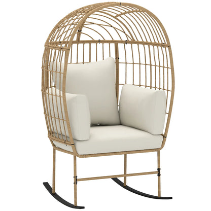 Oversized Rocking Chair, Indoor Outdoor Egg Chair, Thickened Cushions, Wicker Patio Lounger, Beige Outdoor Rocking Chairs at Gallery Canada