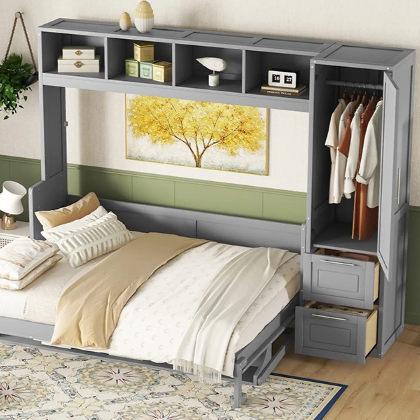 Murphy Bed with Closet, Drawers, 112" L x 21.5" W x 78.5" H, Grey Bed Frames at Gallery Canada