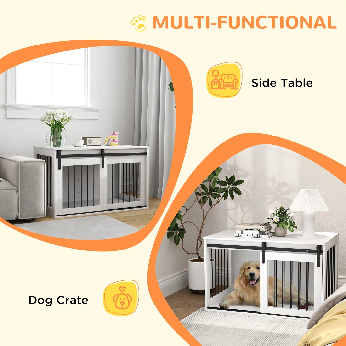 39" Dog Crate Furniture, End Side Table for Large Dogs, White Houses, Kennels & Pens at Gallery Canada