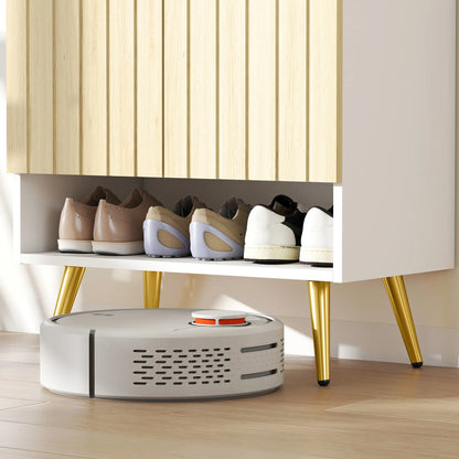 Entryway Shoe Storage Cabinet, Adjustable Shelves, Open Shelf, 15 Pairs, Natural Shoe Storage Cabinets & Racks at Gallery Canada