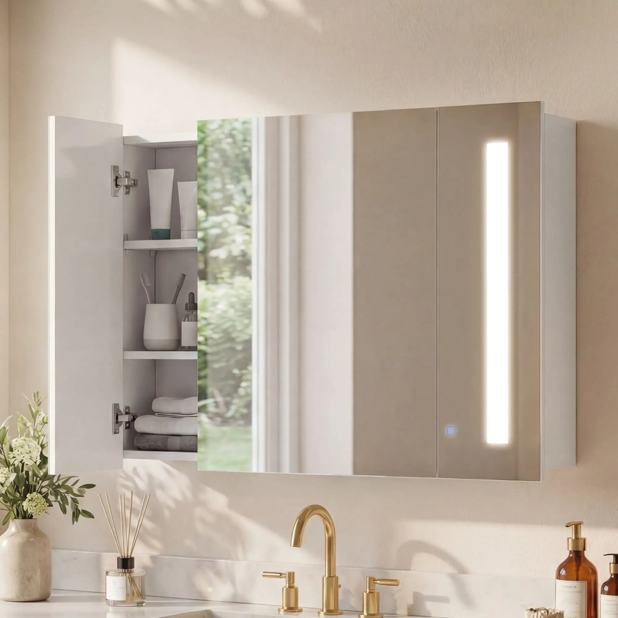 Medicine Cabinet With Mirror, Wall Mounted, Adjustable Shelf, USB Charge, High Gloss White, White Mirror Medicine Cabinets at Gallery Canada
