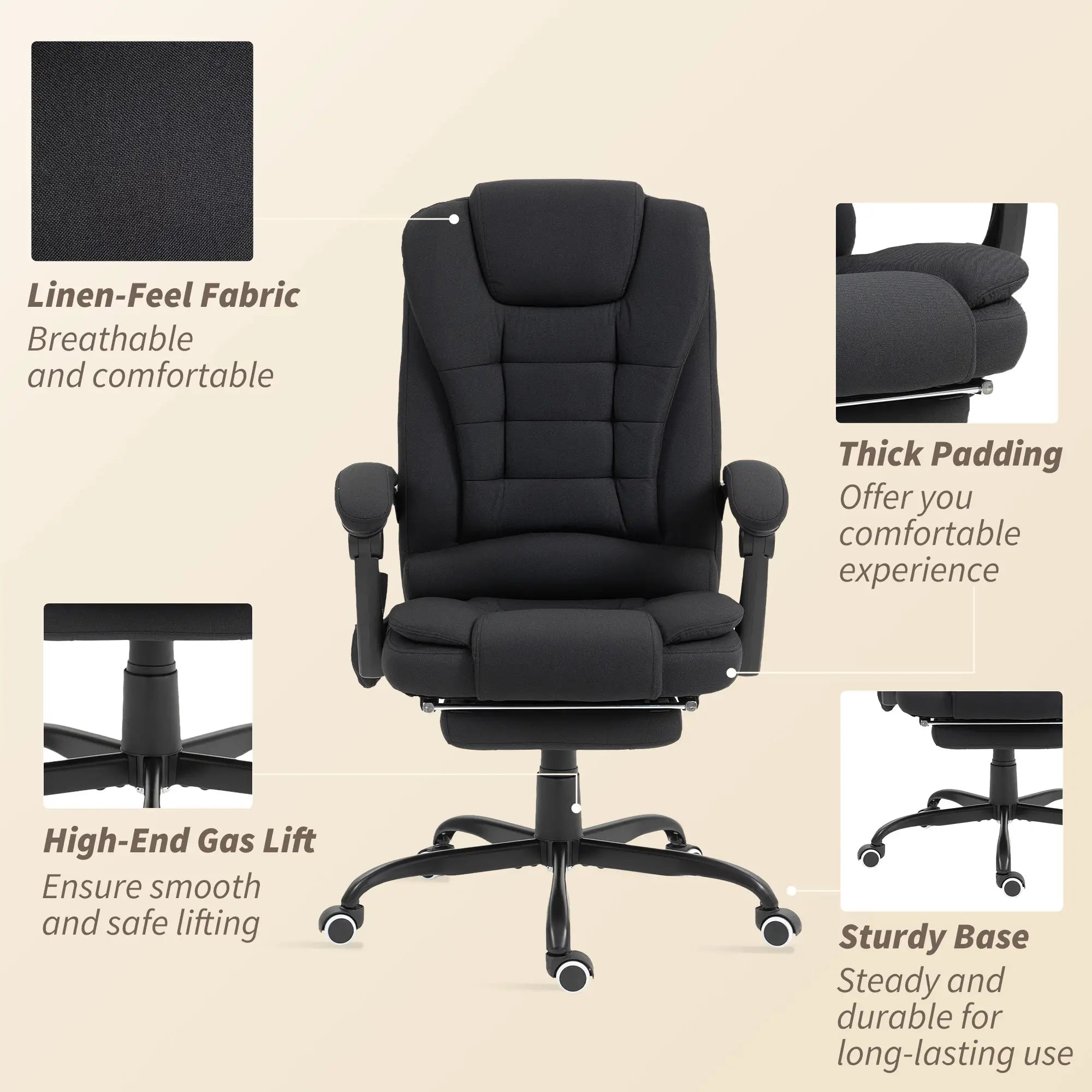 7-Point Vibrating Massage Chair, Reclining Office Chair with Footrest, Black Massage Chairs at Gallery Canada