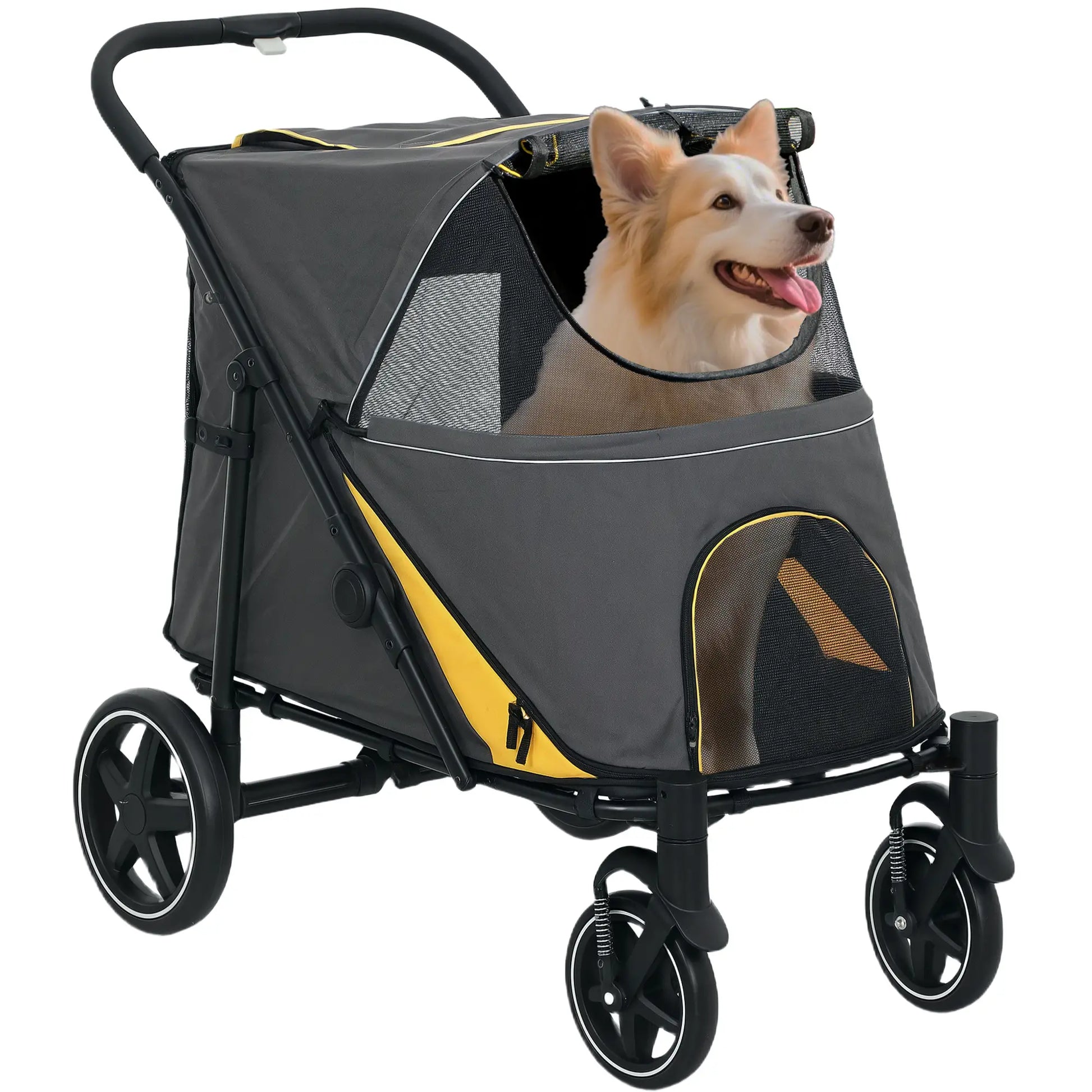 Foldable Pet Stroller, Universal Wheels, Shock Absorber, Large & Medium Dogs, Dark Grey Dog Bike Trailers & Strollers Dark Grey, Yellow, Black at Gallery Canada