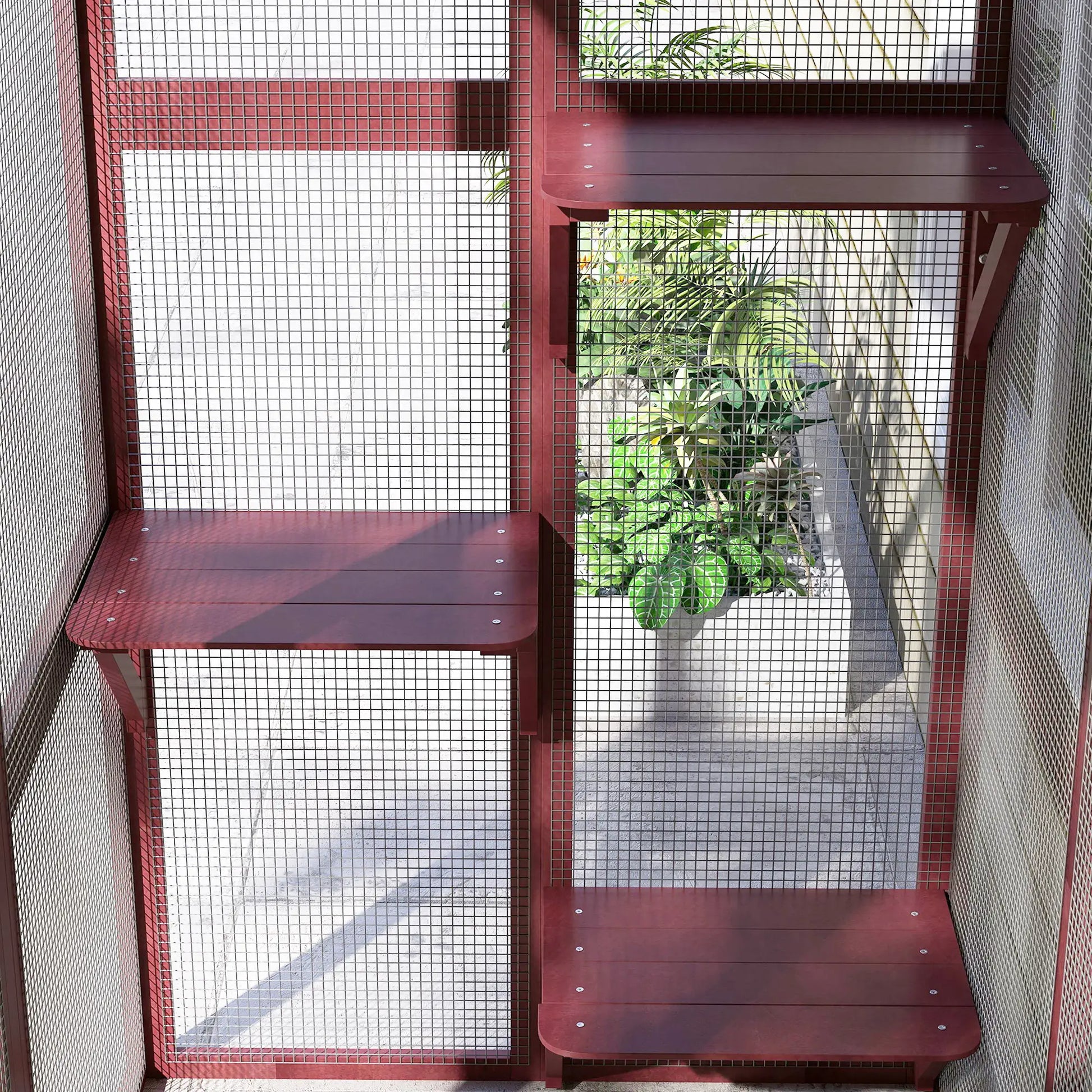 71" x 39" x 71" Cat Cage, Large Outdoor Wooden Cat Patio, 6 Platforms, Asphalt Roof, Wine Red Outdoor Cat Enclosures at Gallery Canada