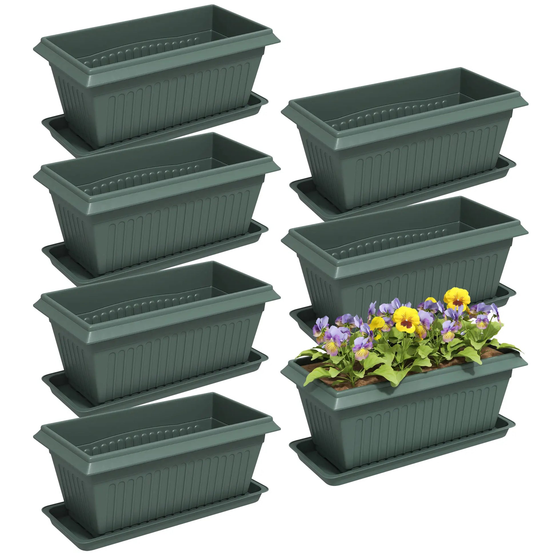 7 Pack 15.7" Plastic Flower Planters, Drainage Holes, Trays, Green Garden Accessories at Gallery Canada