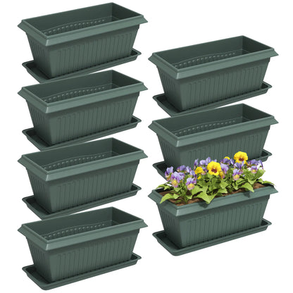 7 Pack 15.7" Plastic Flower Planters, Drainage Holes, Trays, Green Garden Accessories at Gallery Canada
