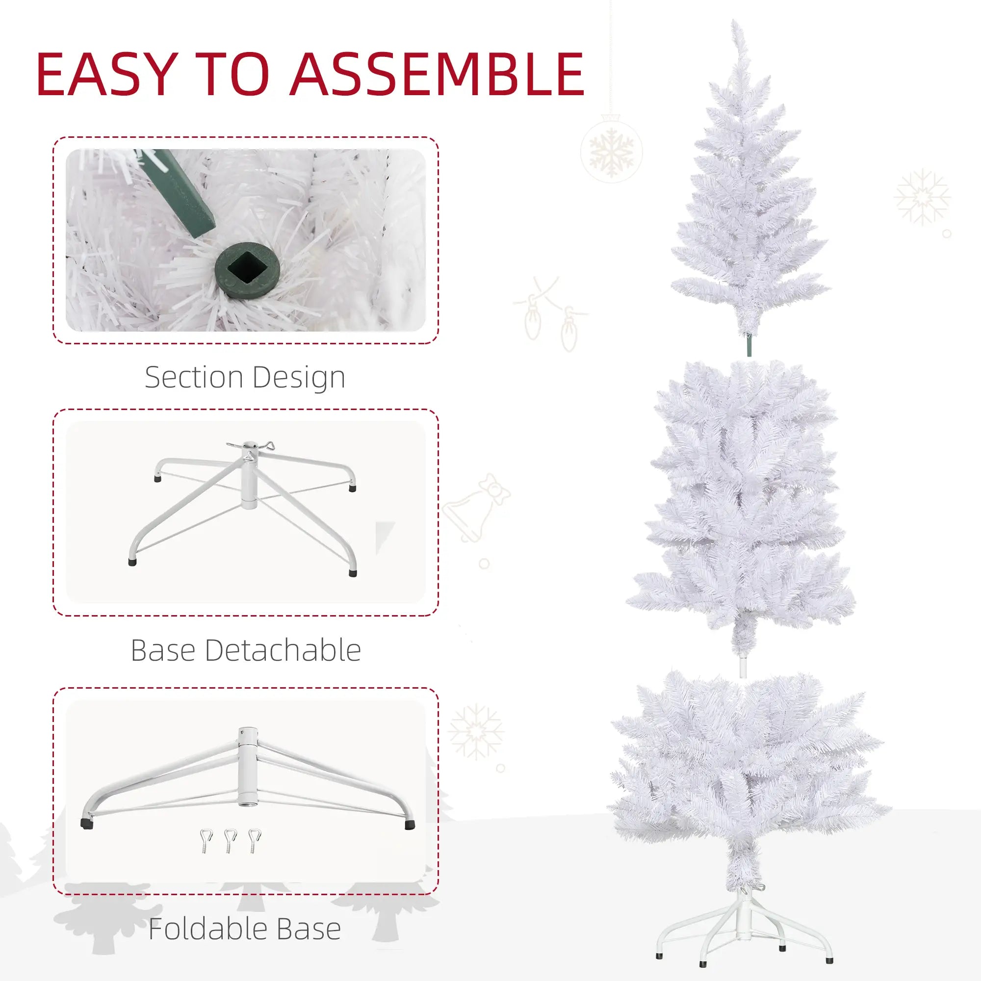 6ft Pencil Artificial Christmas Tree, 479 Branch Tips, Steel Base, White Pencil Christmas Trees at Gallery Canada