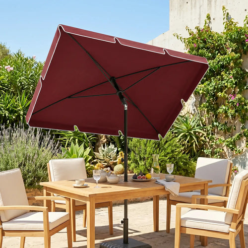 6.5x4ft Rectangle Patio Umbrella, Tilt Adjustable, Wine Red