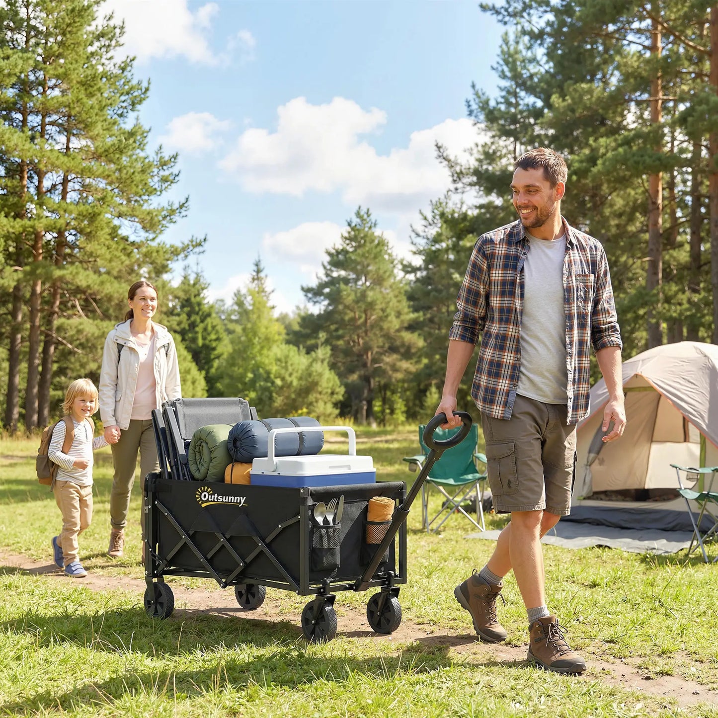 80L Folding Wagon Cart, Heavy-Duty Collapsible, Black Folding Garden Carts at Gallery Canada